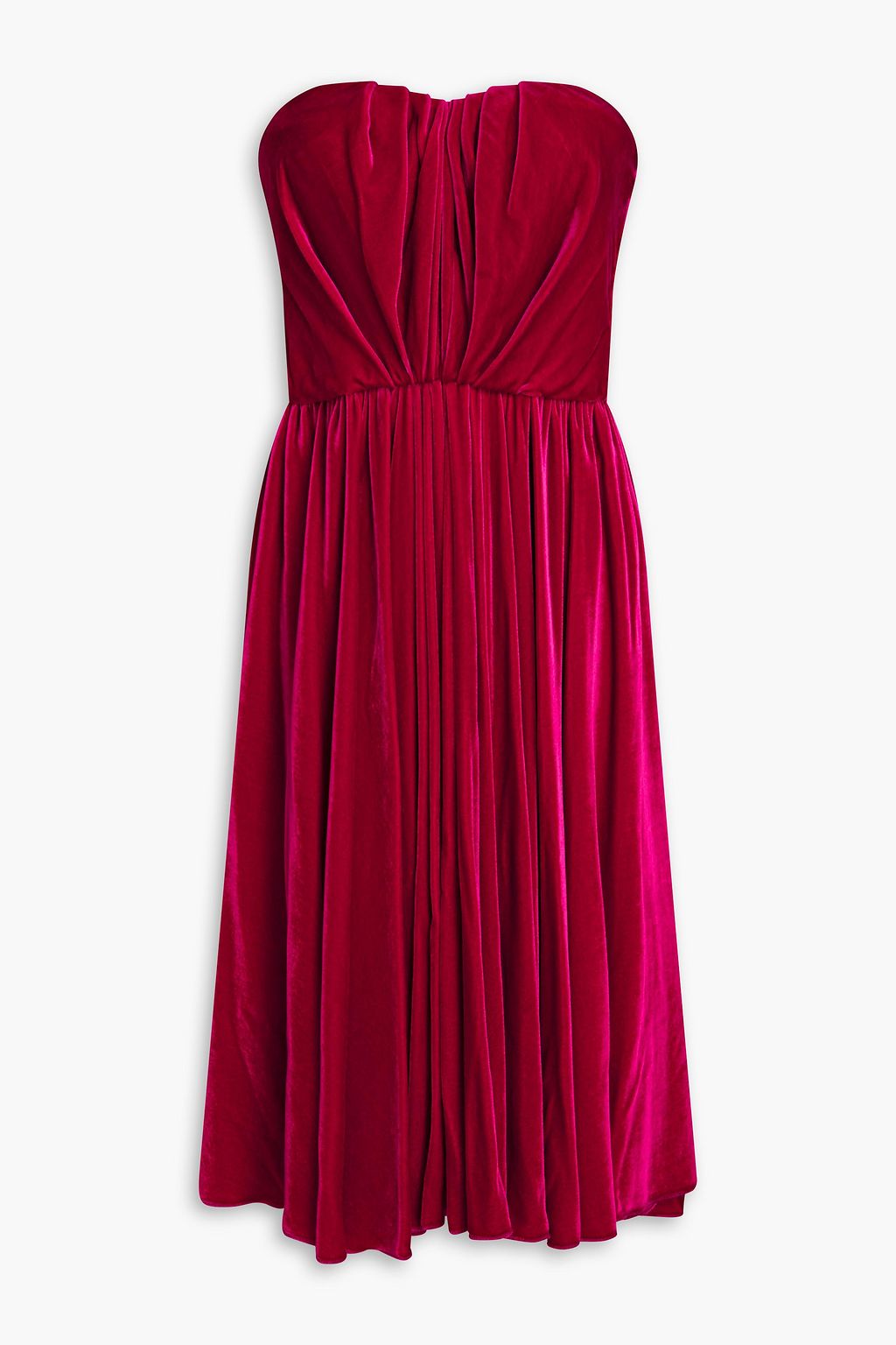 Strapless gathered velvet dress