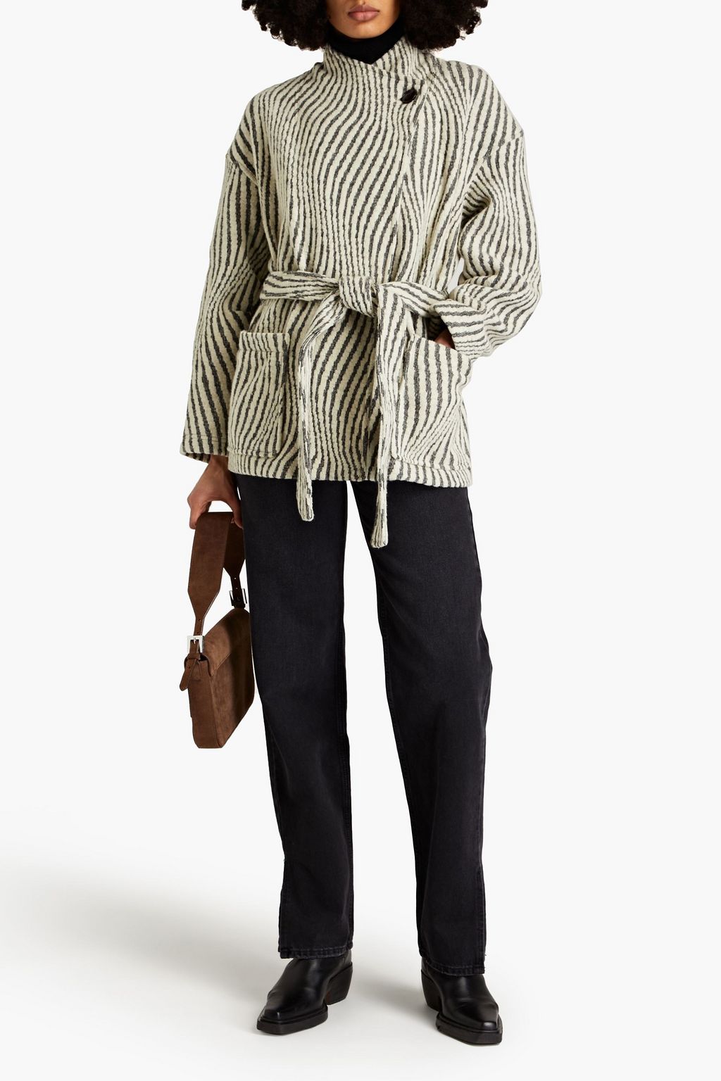 IRO Mantel aus Jacquard-Strick aus einer Wollmischung mit Gürtel