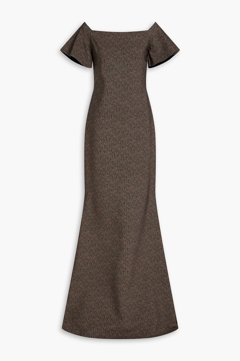 Chiara Boni La Petite Robe - Anselma off-the-shoulder herringbone scuba gown - Brown - IT 38