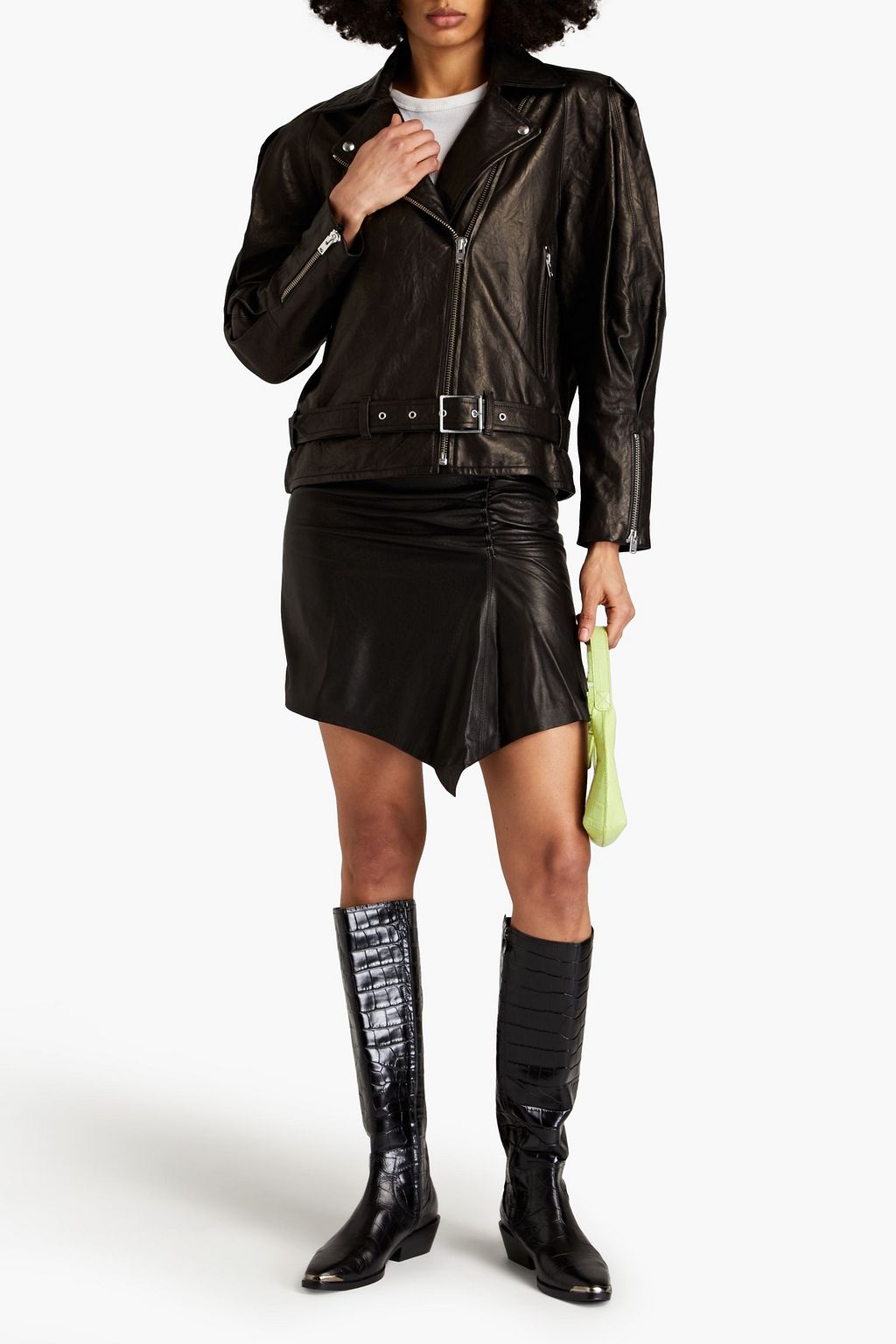 IRO Kabuki belted crinkled leather biker jacket