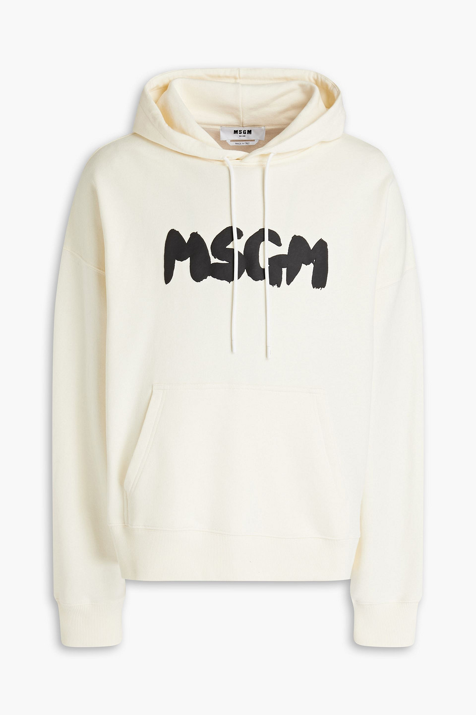 Msgm Brush Stroke Logo French Terry Hoodie In Cream