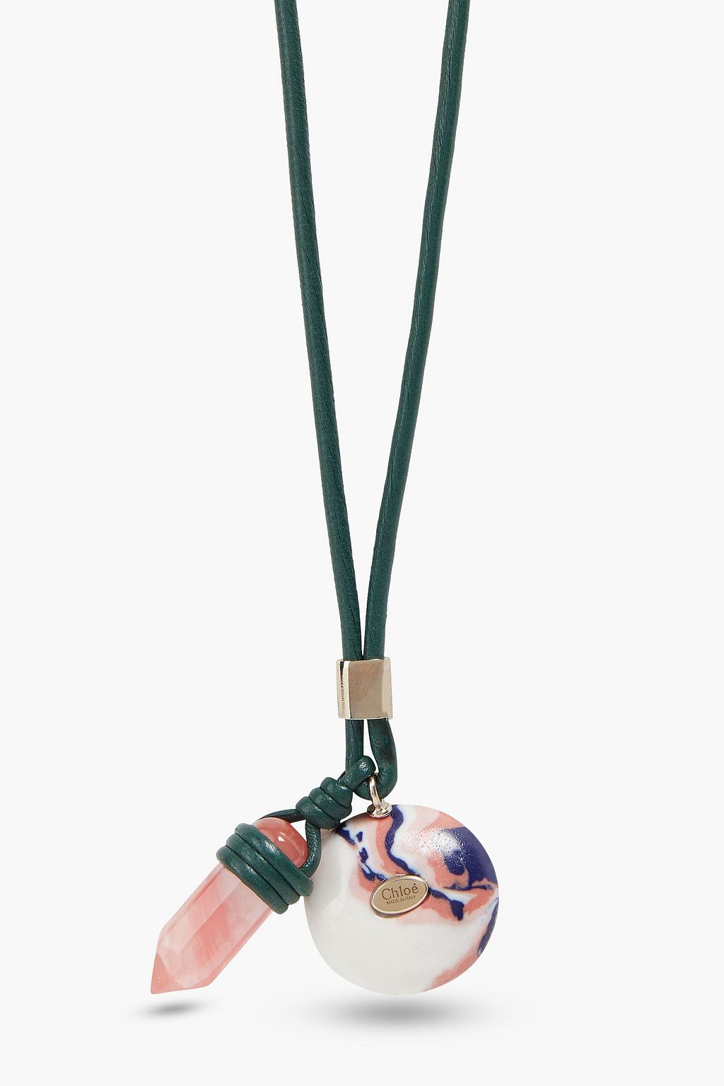 CHLOÉ Gold-tone, leather and stone necklace