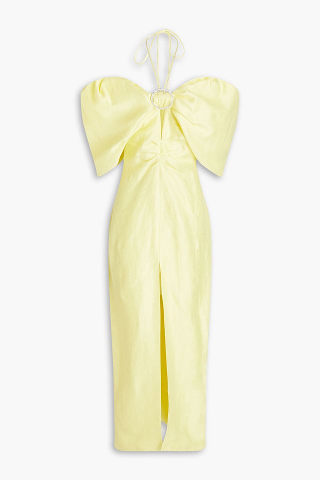 Off-the-shoulder cutout linen-blend maxi dress