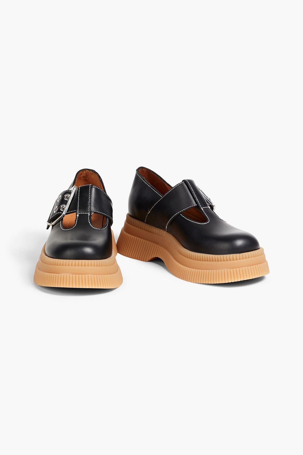 GANNI Buckled leather loafers