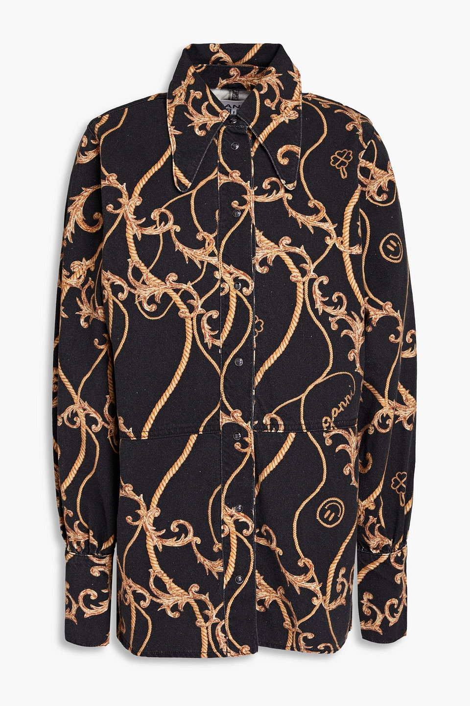 GANNI - Printed organic cotton-blend shirt - Black - DE 32