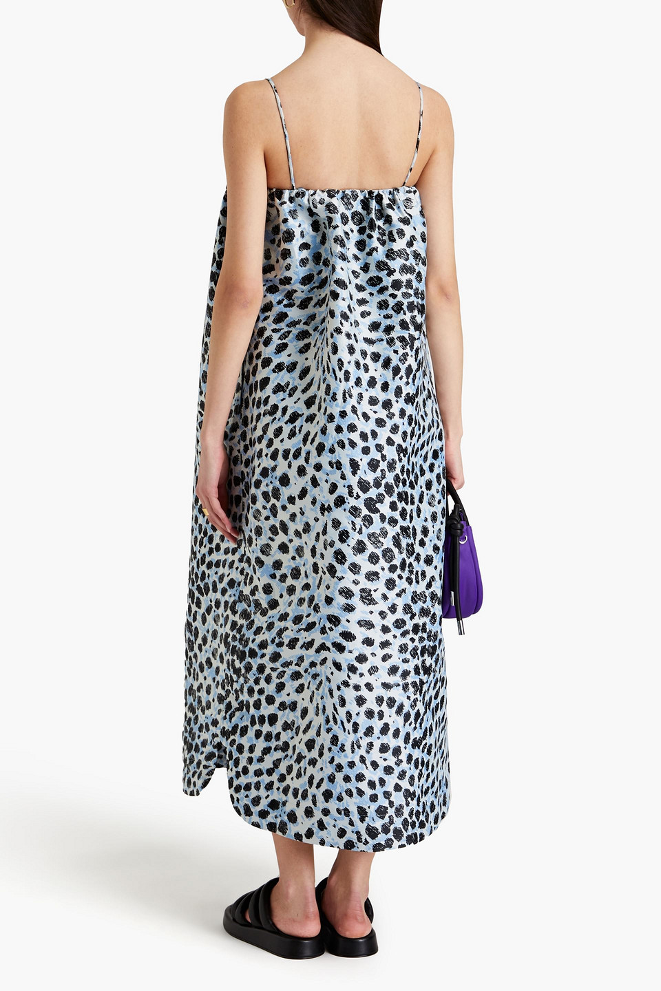 Ganni Jacquard Midi Dress In Sky Blue