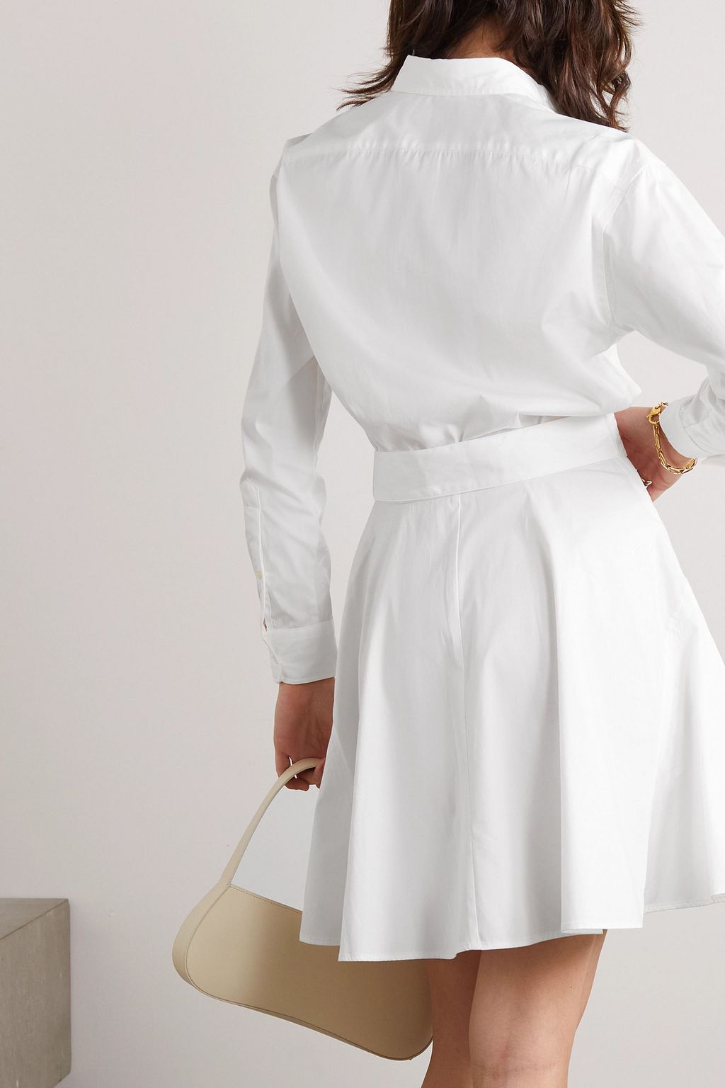 POLO RALPH LAUREN Embroidered belted cotton-poplin mini shirt dress