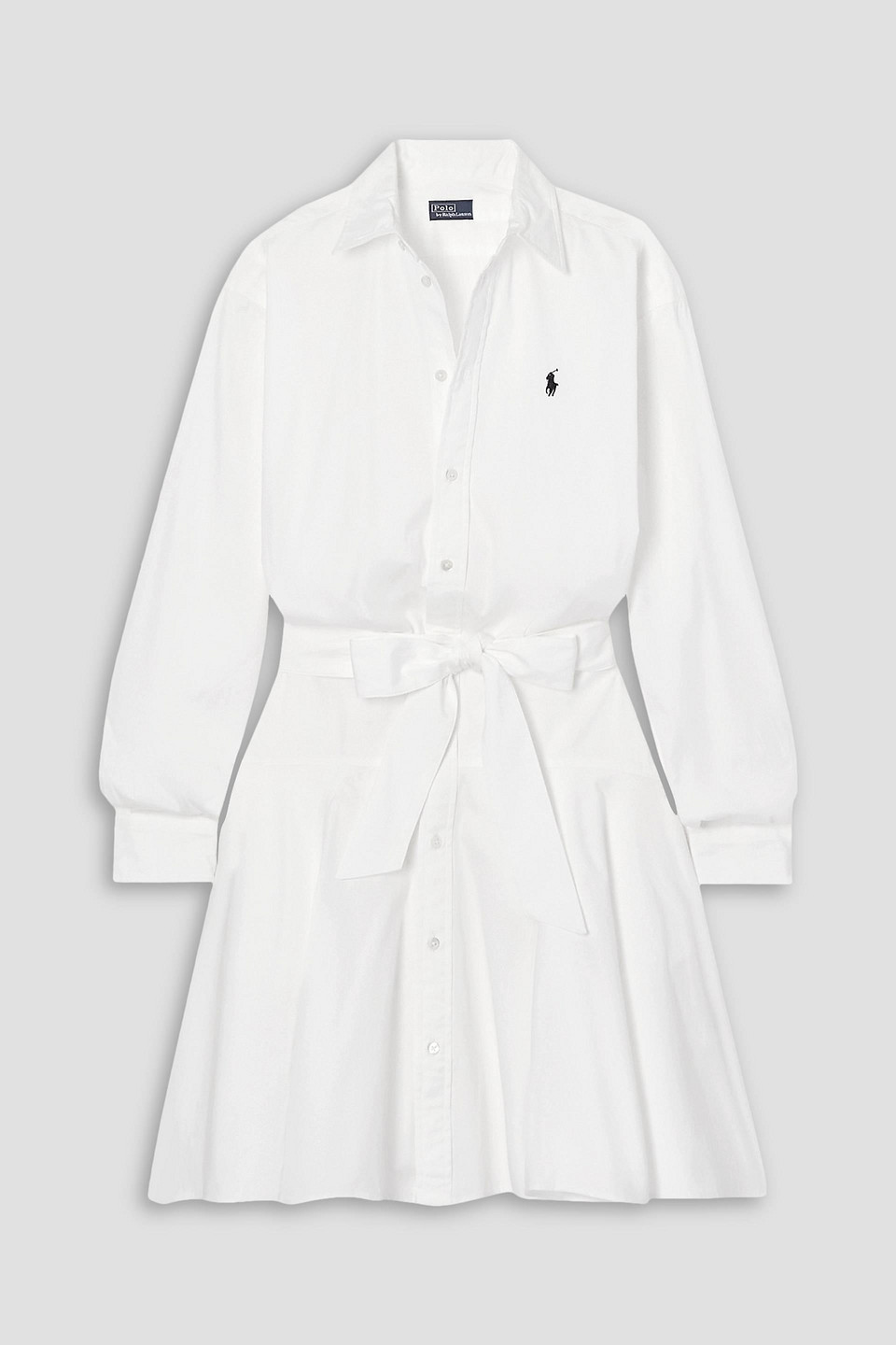 Polo Ralph Lauren Embroidered Belted Cotton-poplin Mini Shirt Dress In White