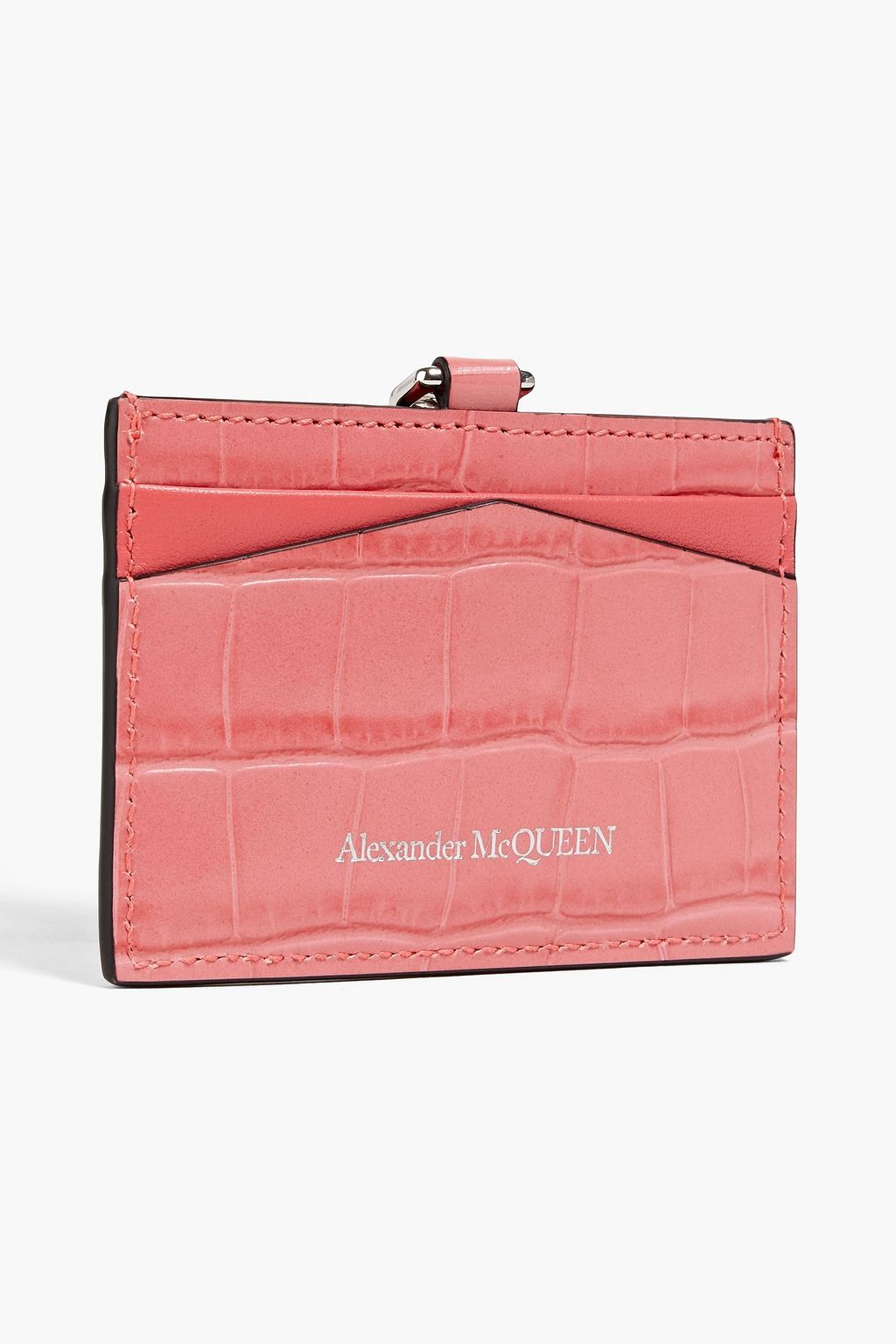 MCQUEEN Skull croc-effect leather cardholder