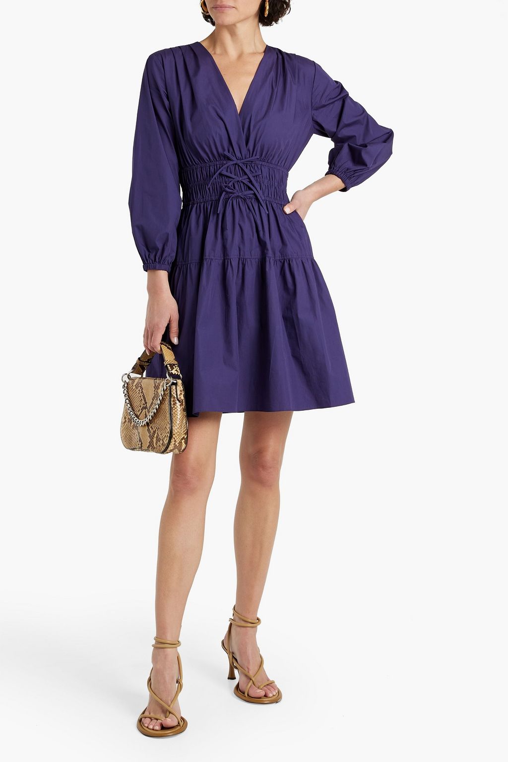 DEREK LAM 10 CROSBY Tiered bow-embellished cotton-poplin mini dress