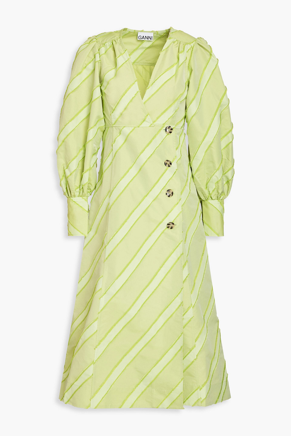 GANNI - Margarita striped fil coupé-taffeta midi dress - Green - DE 34