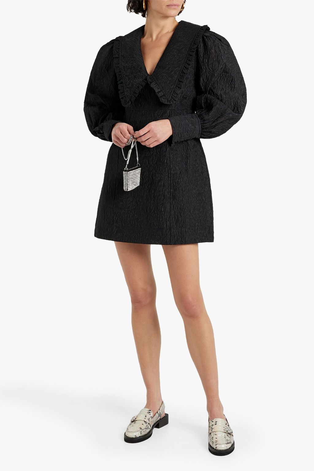 GANNI Ruffled cloqué mini dress
