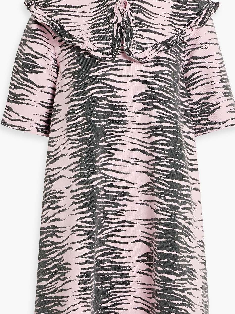 ruffle-trimmed tiger-print denim mini dress