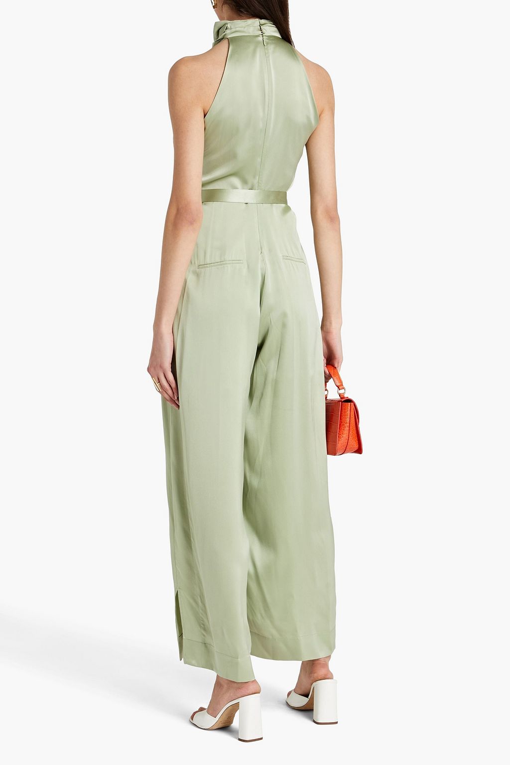 NICHOLAS Cropped cutout silk-satin jumpsuit