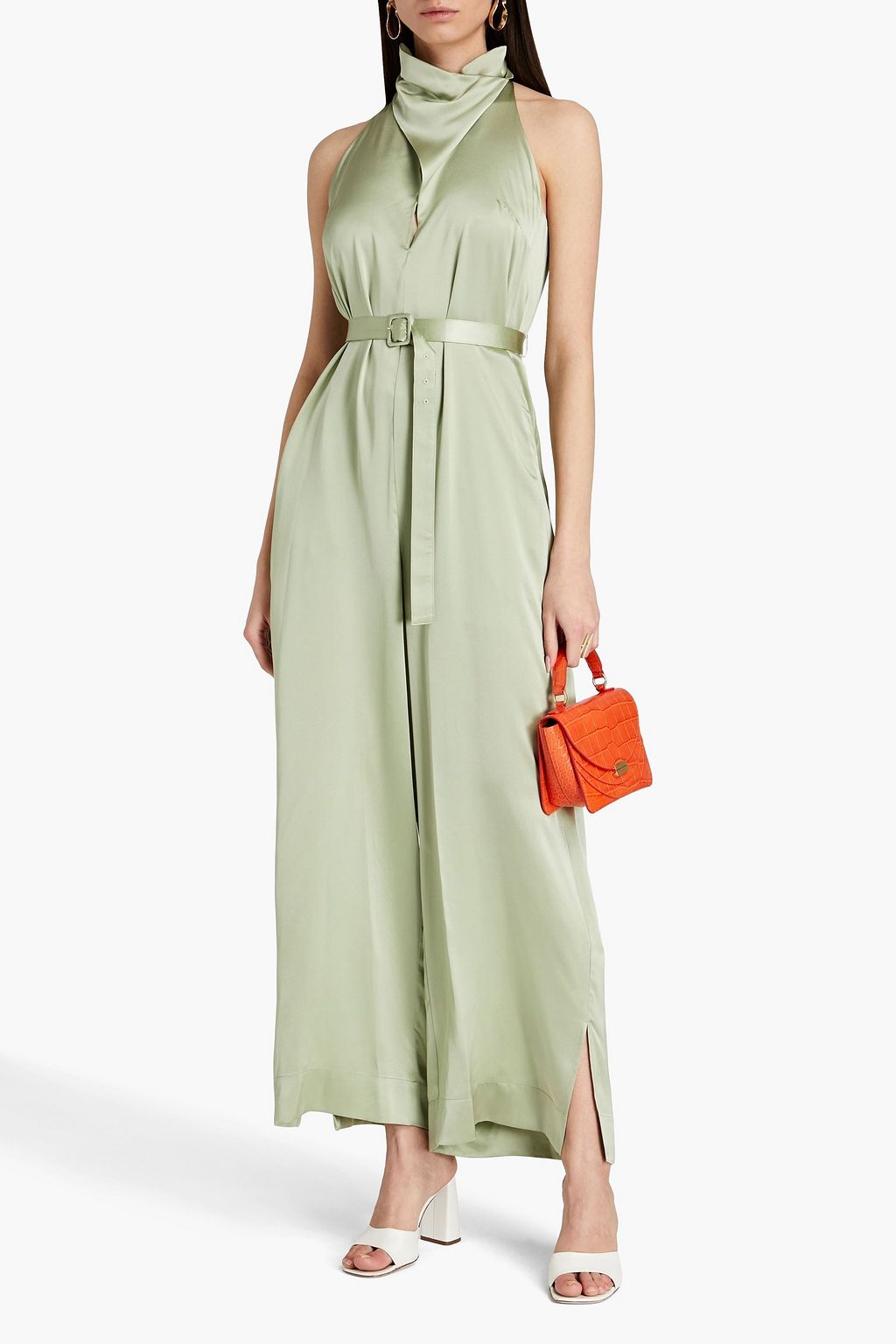 NICHOLAS Cropped cutout silk-satin jumpsuit