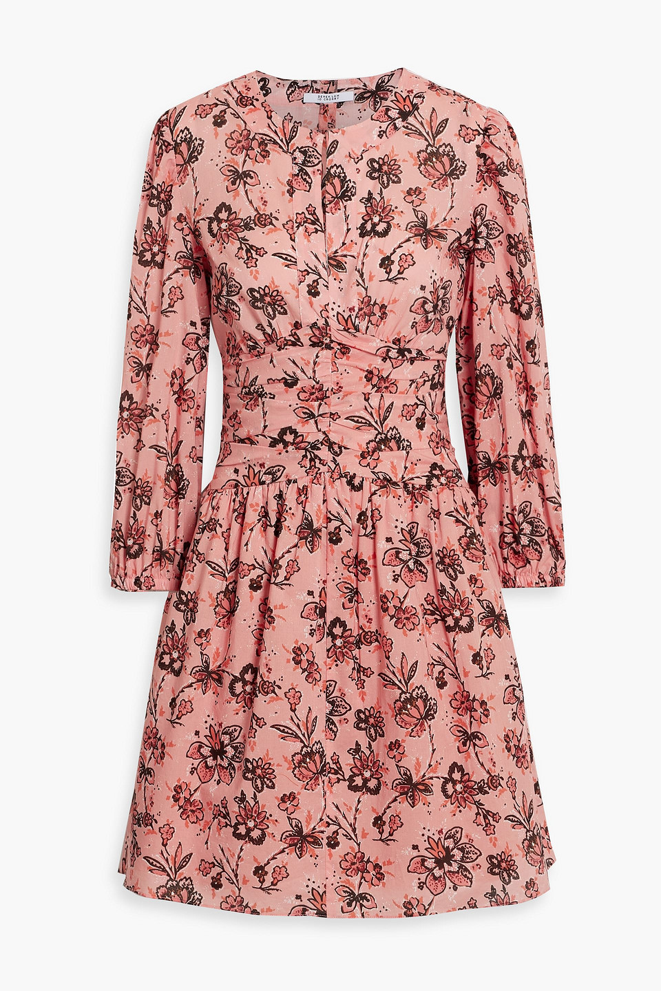 Shop Derek Lam 10 Crosby Amelia Gathered Floral-print Cotton-gauze Mini Dress In Coral