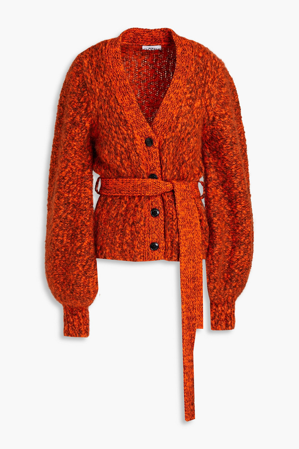 GANNI BELTED BRUSHED ALPACA-BLEND CARDIGAN,3074457345635502706