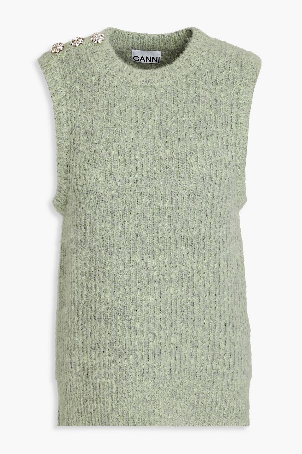 GANNI Crystal-embellished brushed ribbed-knit vest | THE OUTNET