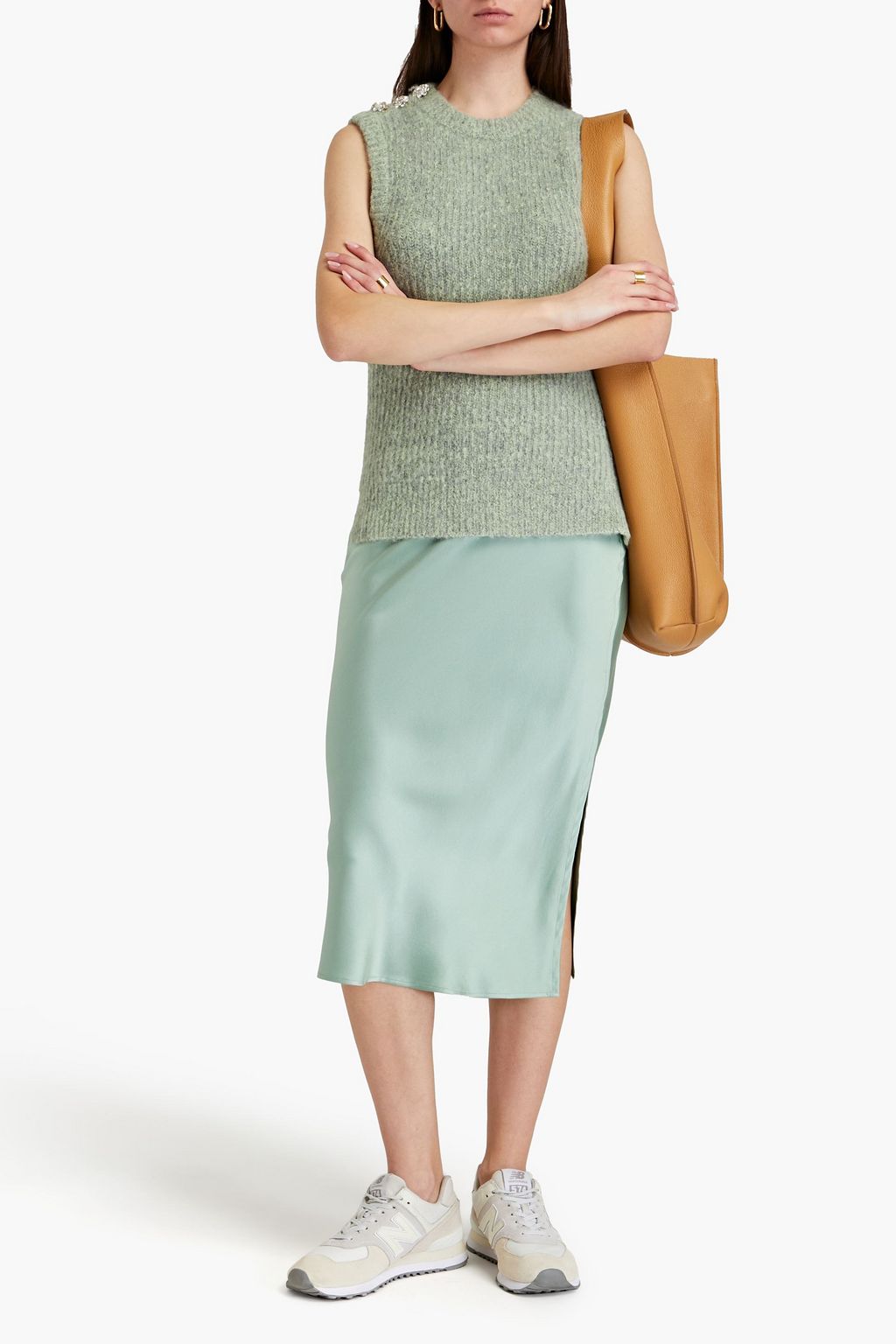 GANNI Crystal-embellished brushed ribbed-knit vest