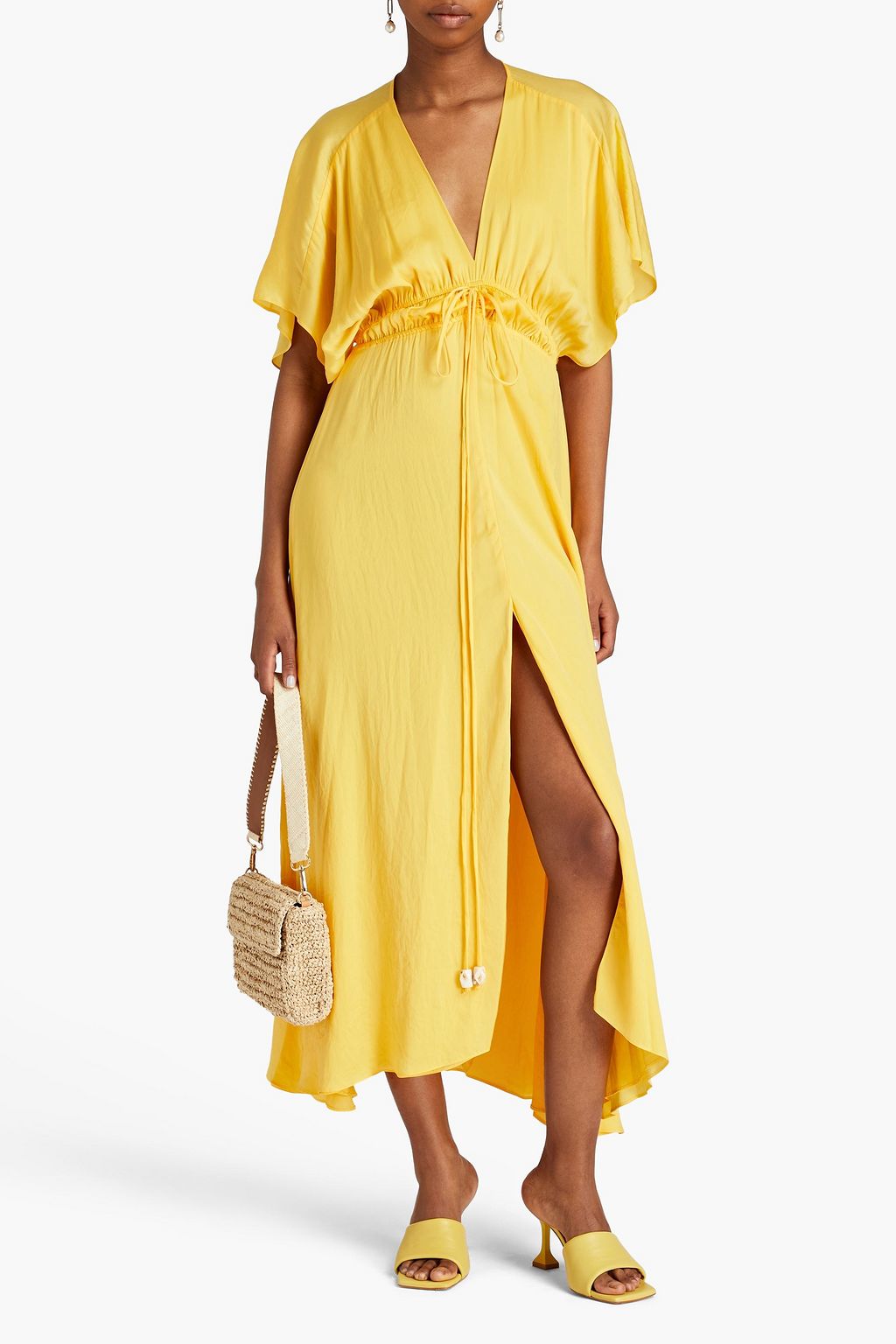 MAJE Draped crepe de chine midi dress | THE OUTNET