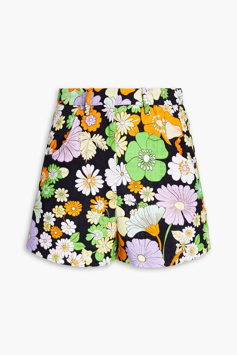 Shop Maje Floral-print Cotton Shorts In Black