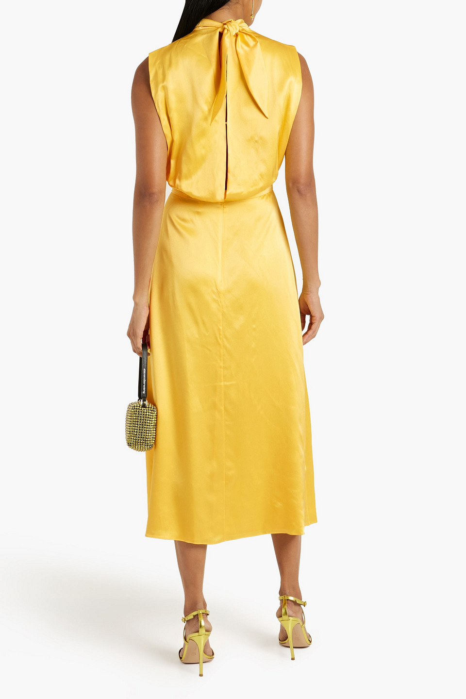 Saloni Fleur gathered silk-satin midi dress Smart Closet