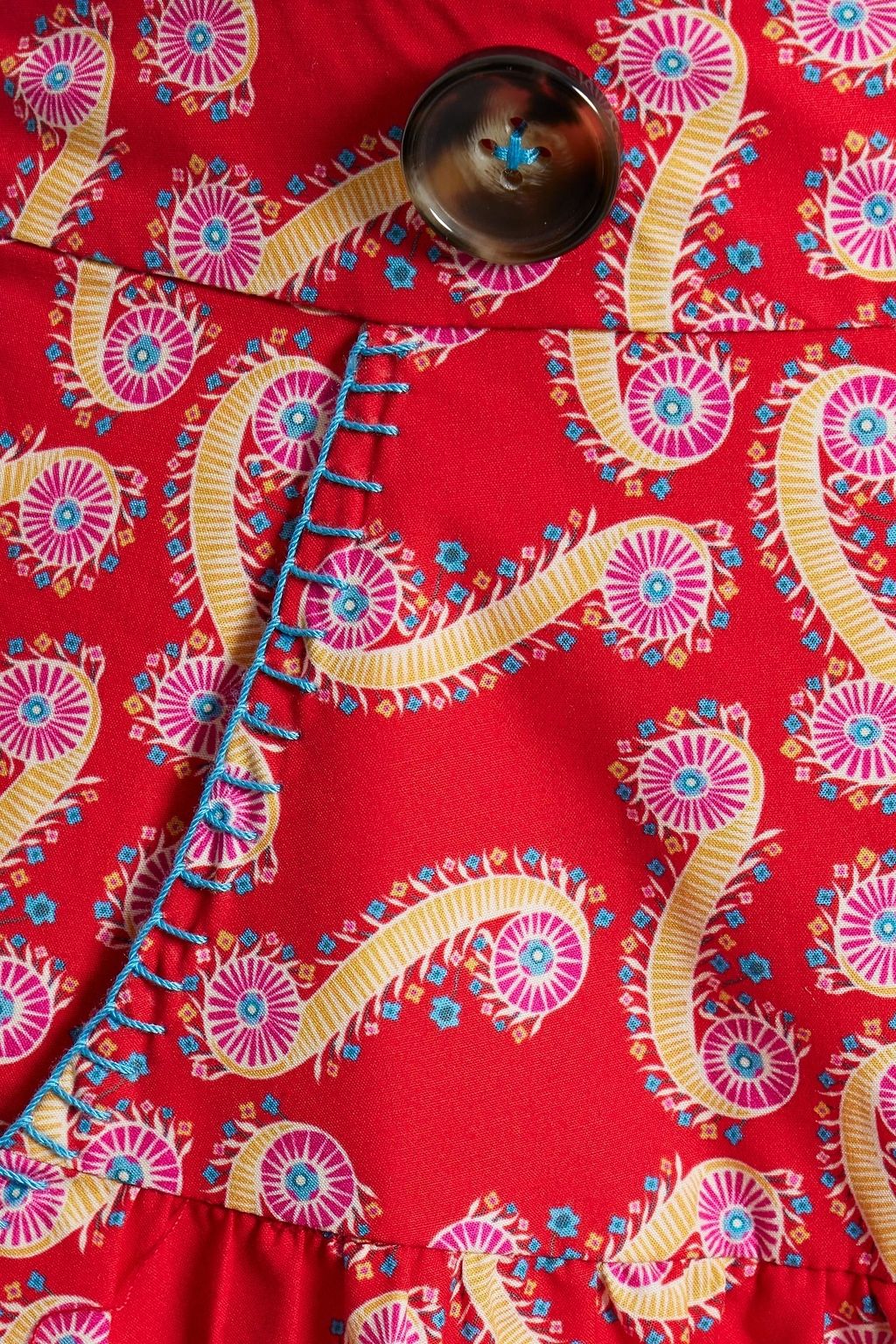 SALONI Della button-embellished printed cotton-poplin midi skirt