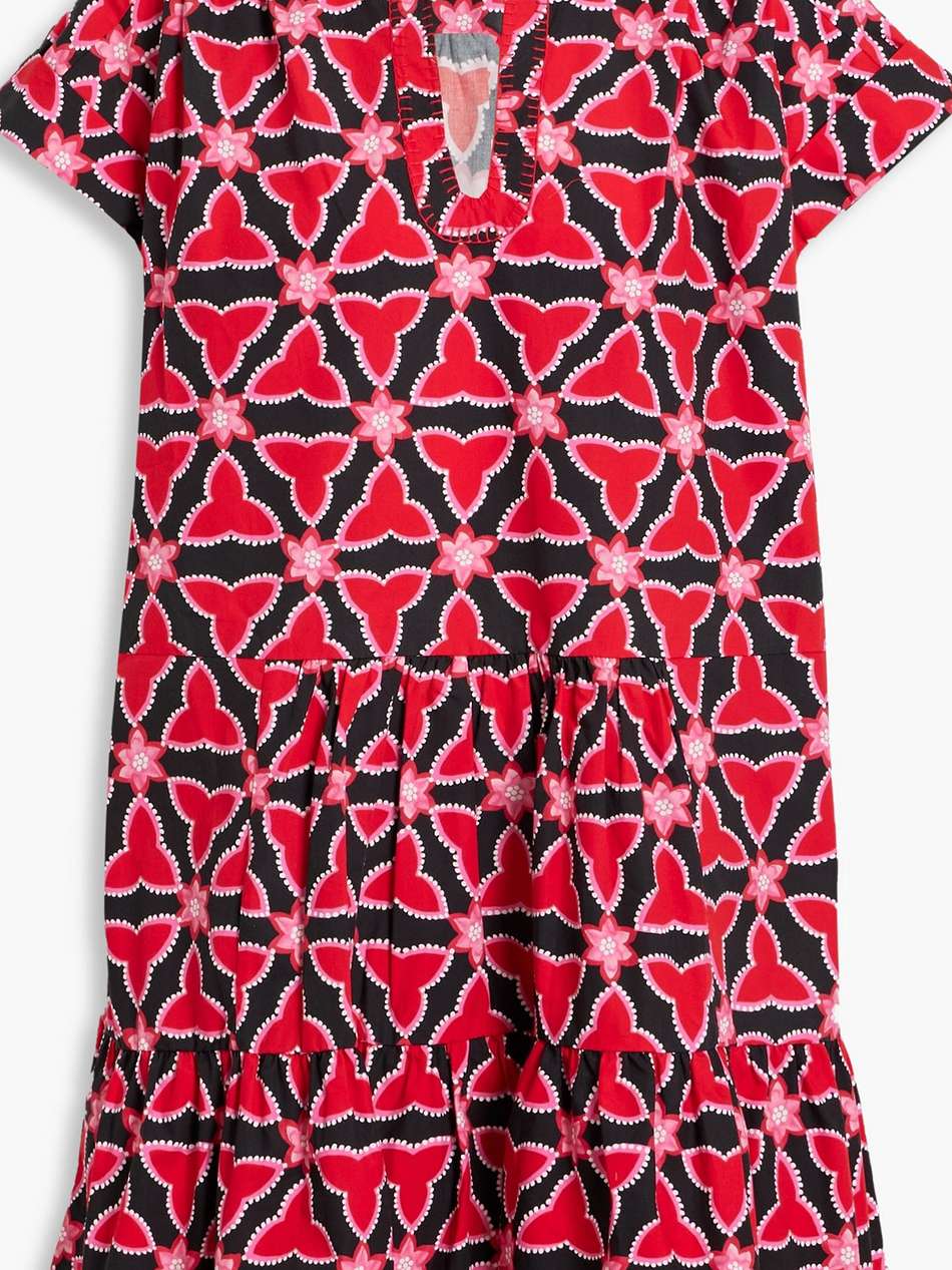 ashley gathered printed cotton-poplin mini dress