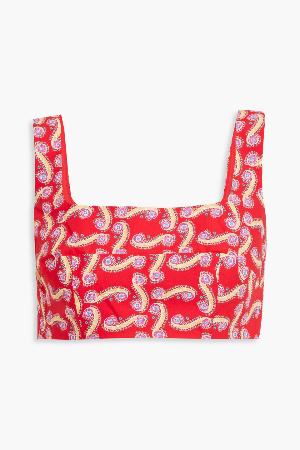 Shop Saloni Cropped Printed Cotton-poplin Top In Tomato Red