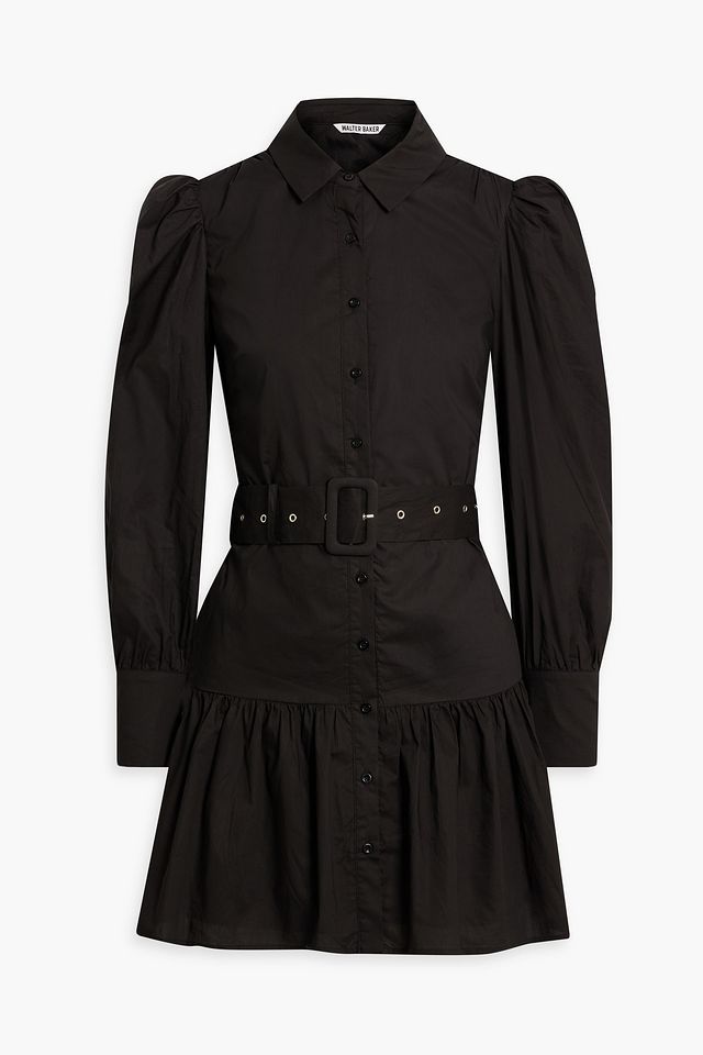 Tara belted gathered cotton-poplin mini shirt dress