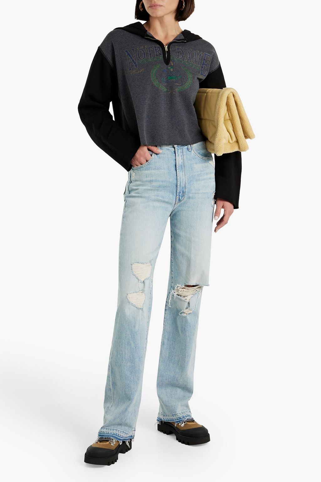 MOTHER Tunnel Vision distressed high-rise straight-leg jeans
