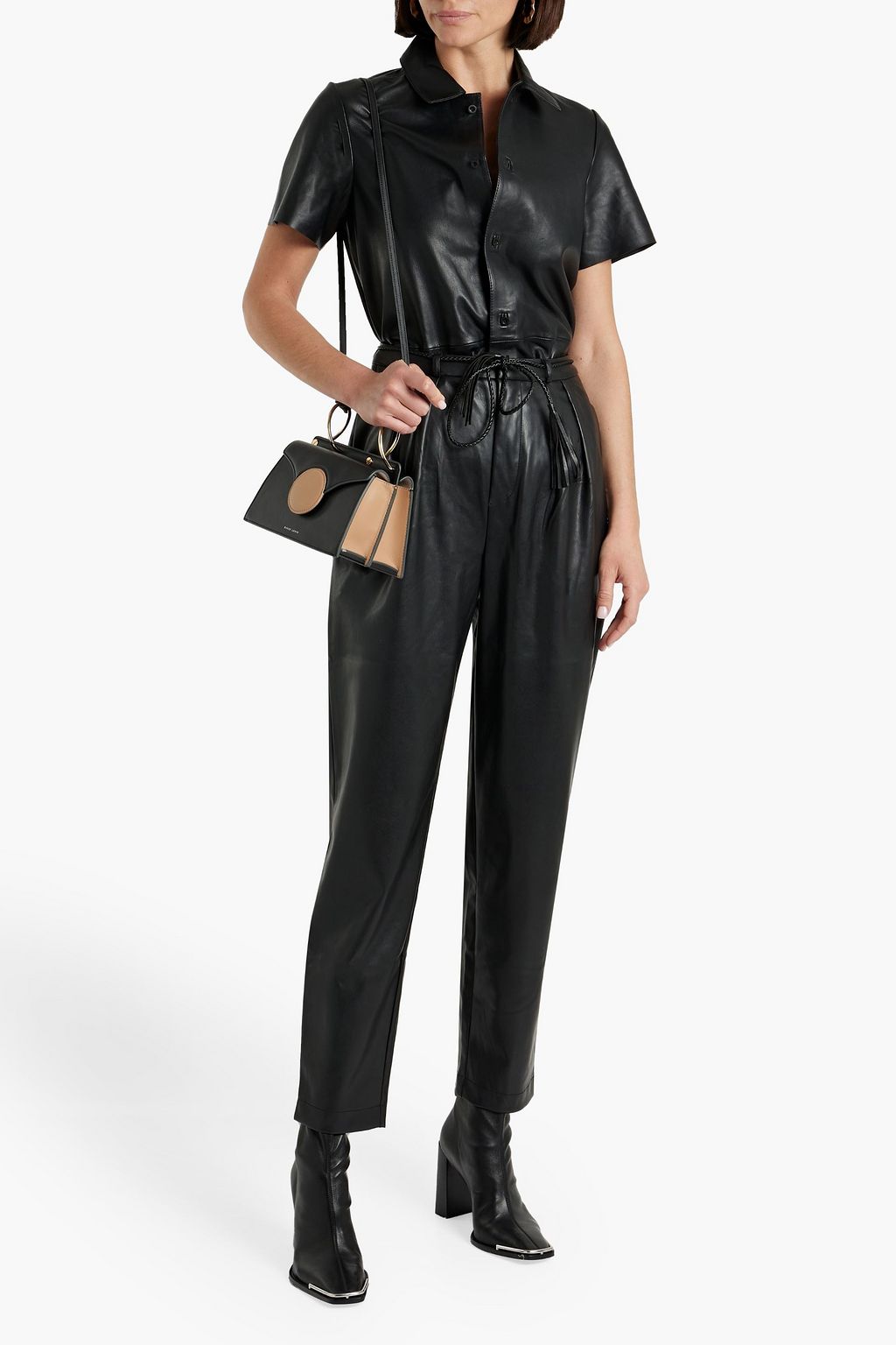 MOTHER The Twisty Tie Bounce pleated faux leather tapered pants