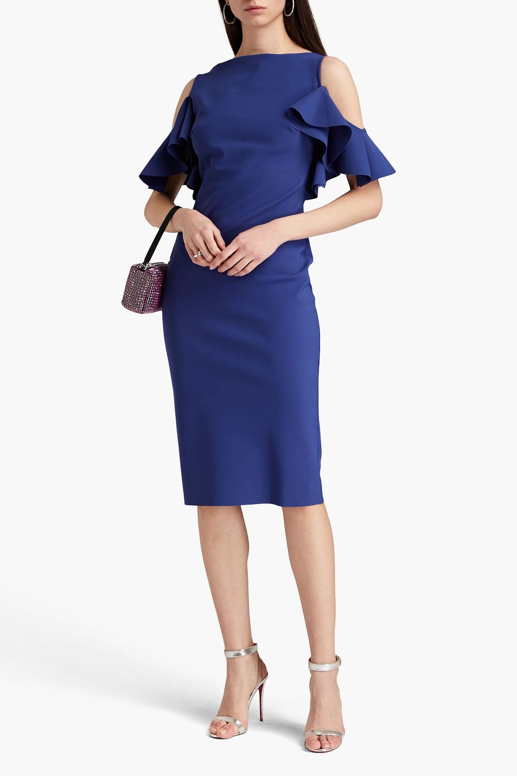 CHIARA BONI LA PETITE ROBE スキューバ ワンピース オープンショルダー ラッフル付き