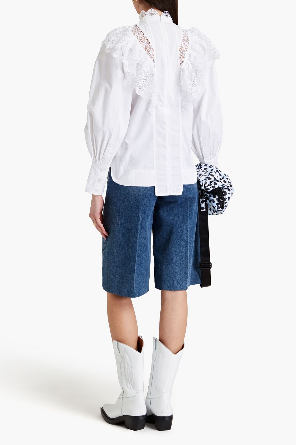 GANNI Macramé-trimmed cotton-poplin blouse