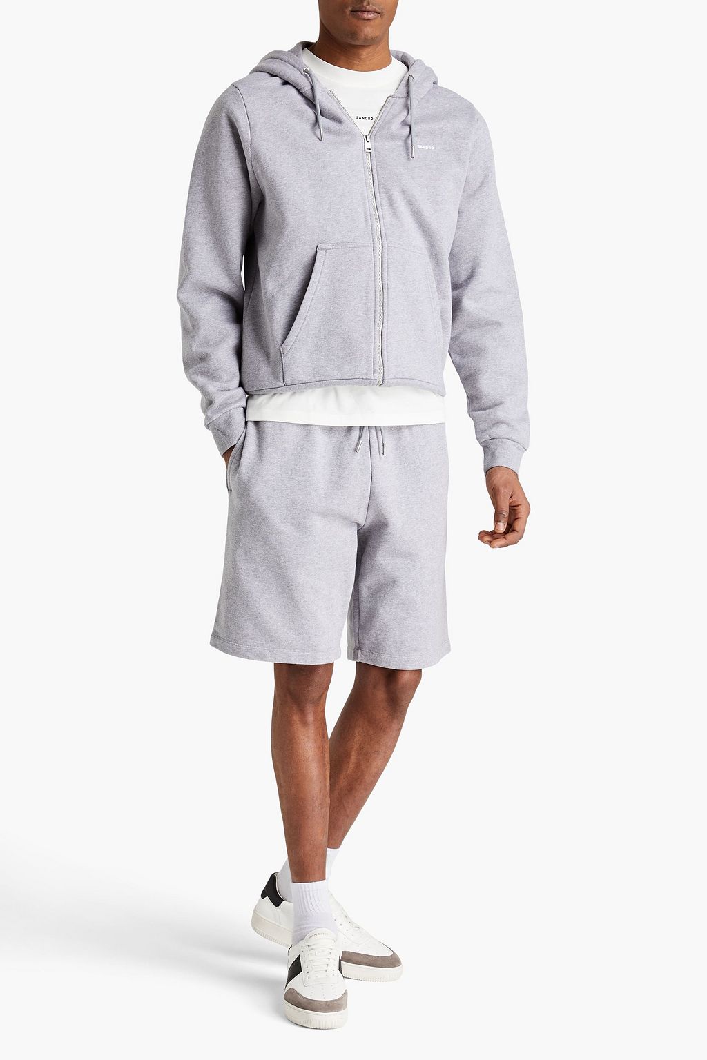 SANDRO Mélange French cotton-terry shorts