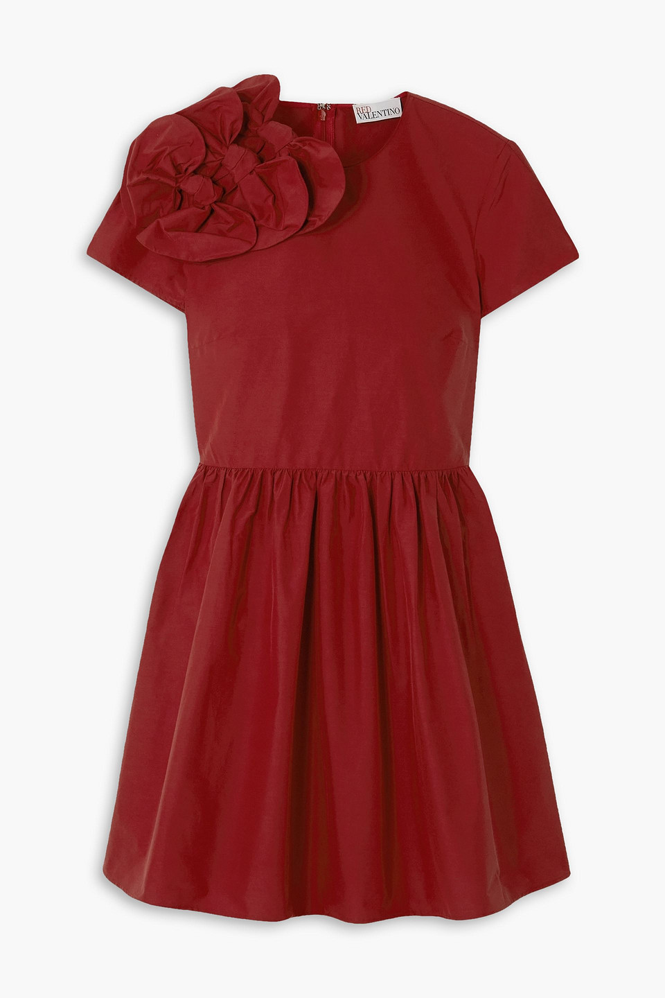 Red Valentino Bow-embellished Cotton-blend Taffeta Mini Dress In Red