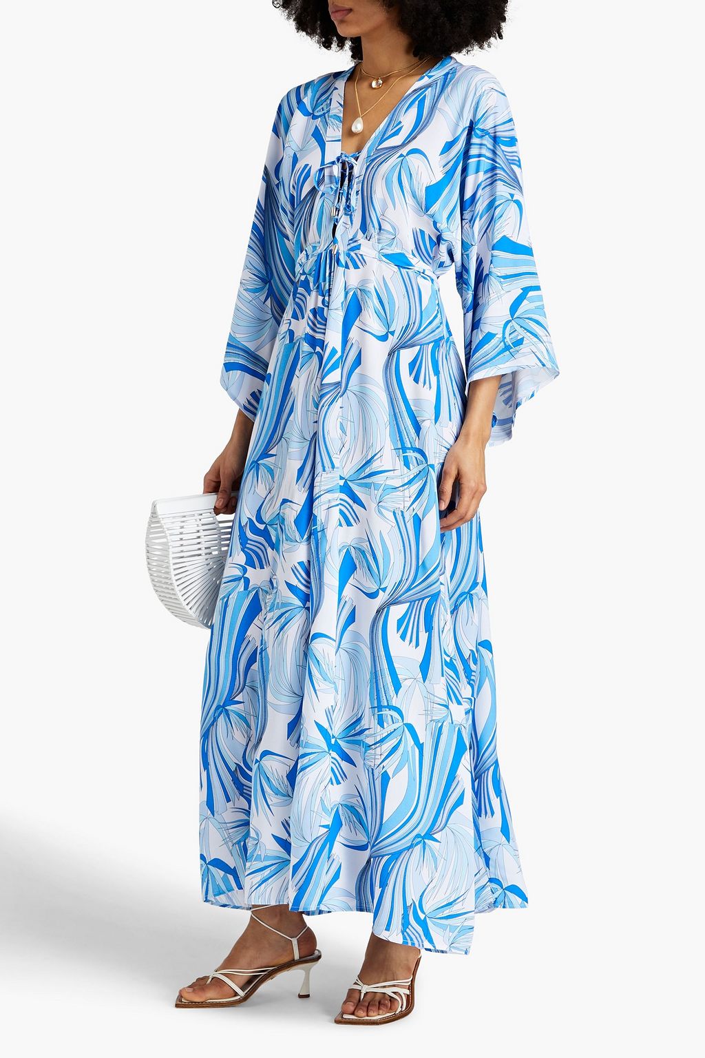 MELISSA ODABASH Natalie lace-up printed woven maxi dress