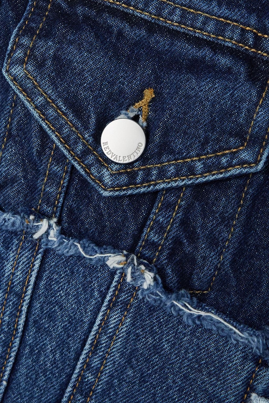 REDVALENTINO Jeansjacke in Patchwork-Optik mit Fransen