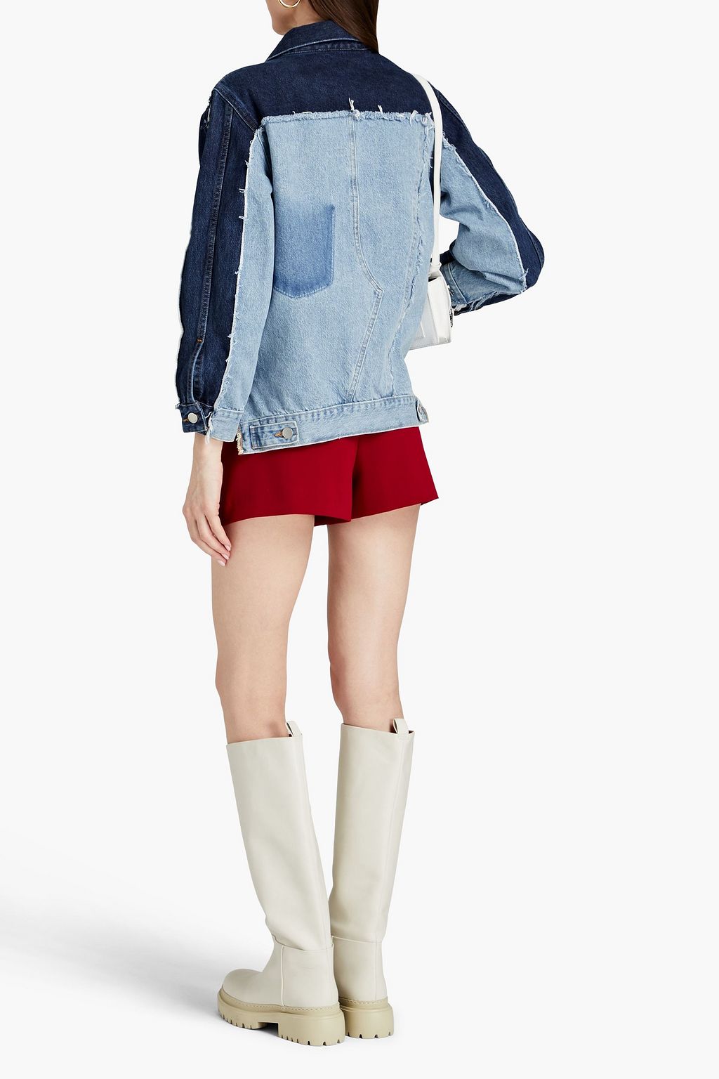REDVALENTINO Jeansjacke in Patchwork-Optik mit Fransen