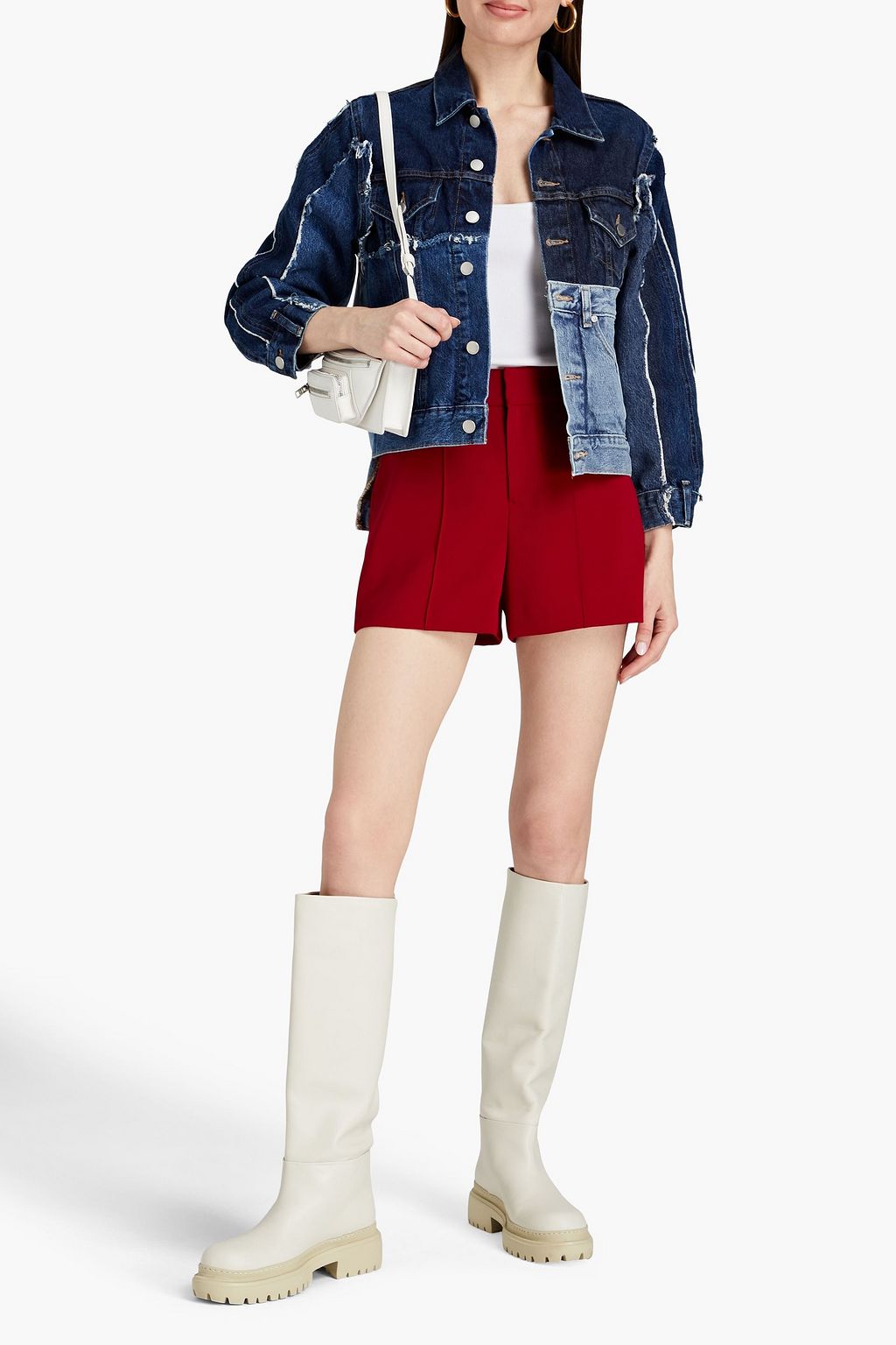 REDVALENTINO Jeansjacke in Patchwork-Optik mit Fransen