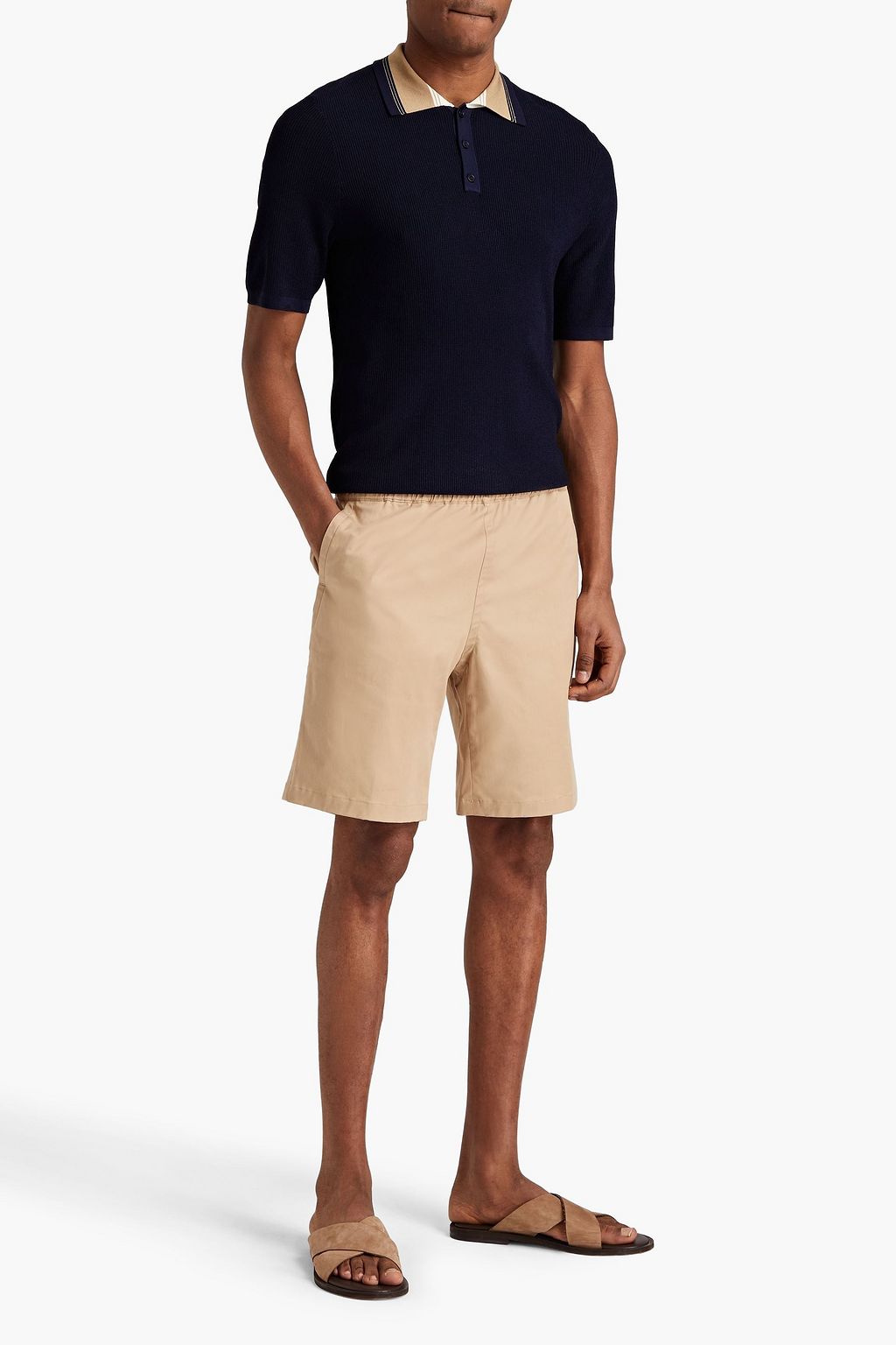 SANDRO Ribbed-knit polo shirt