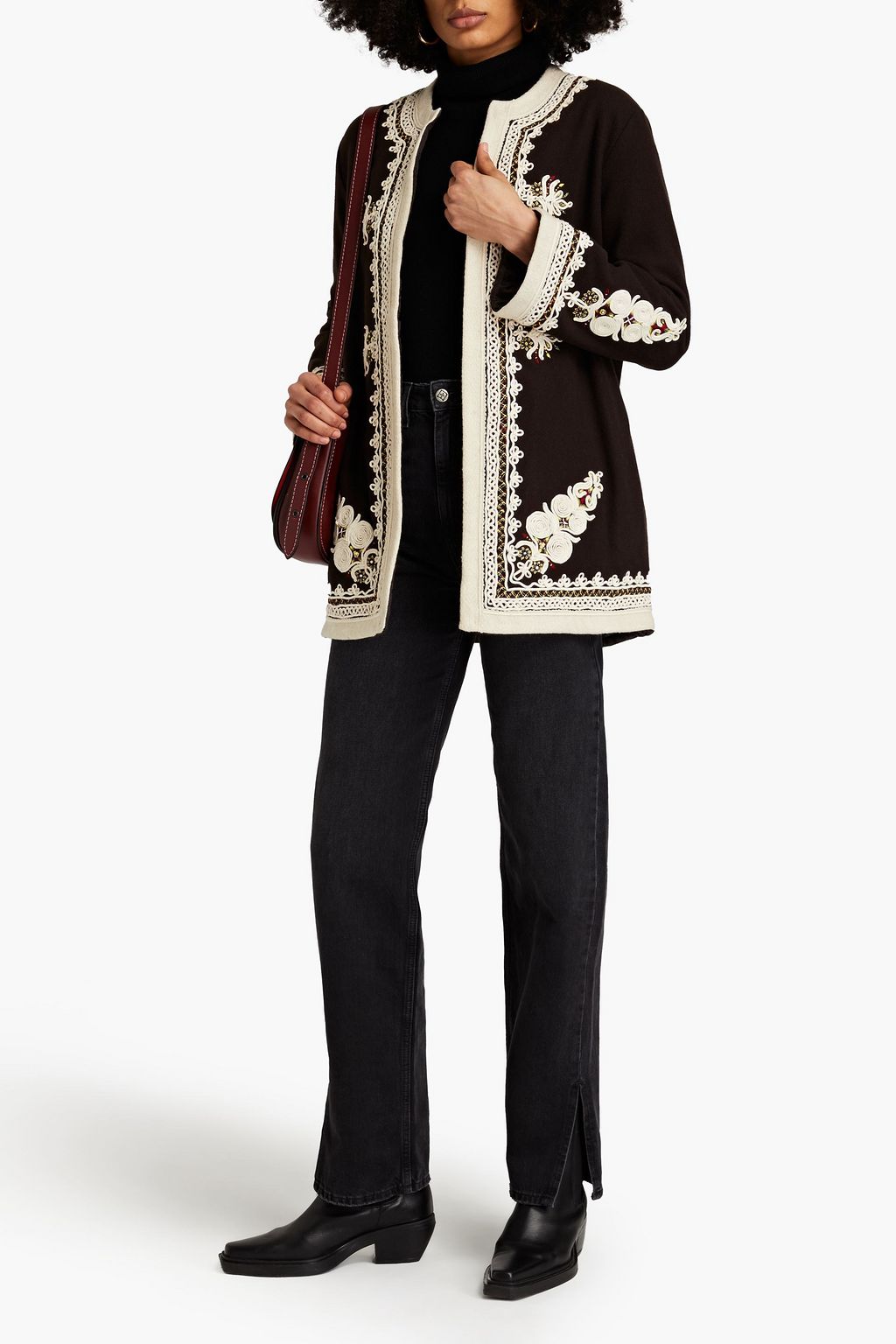 NILI LOTAN Landon embroidered wool-blend felt jacket