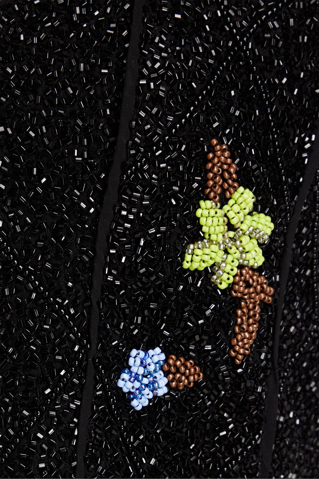 GANNI Cropped fringed bead-embellished crepe bustier top