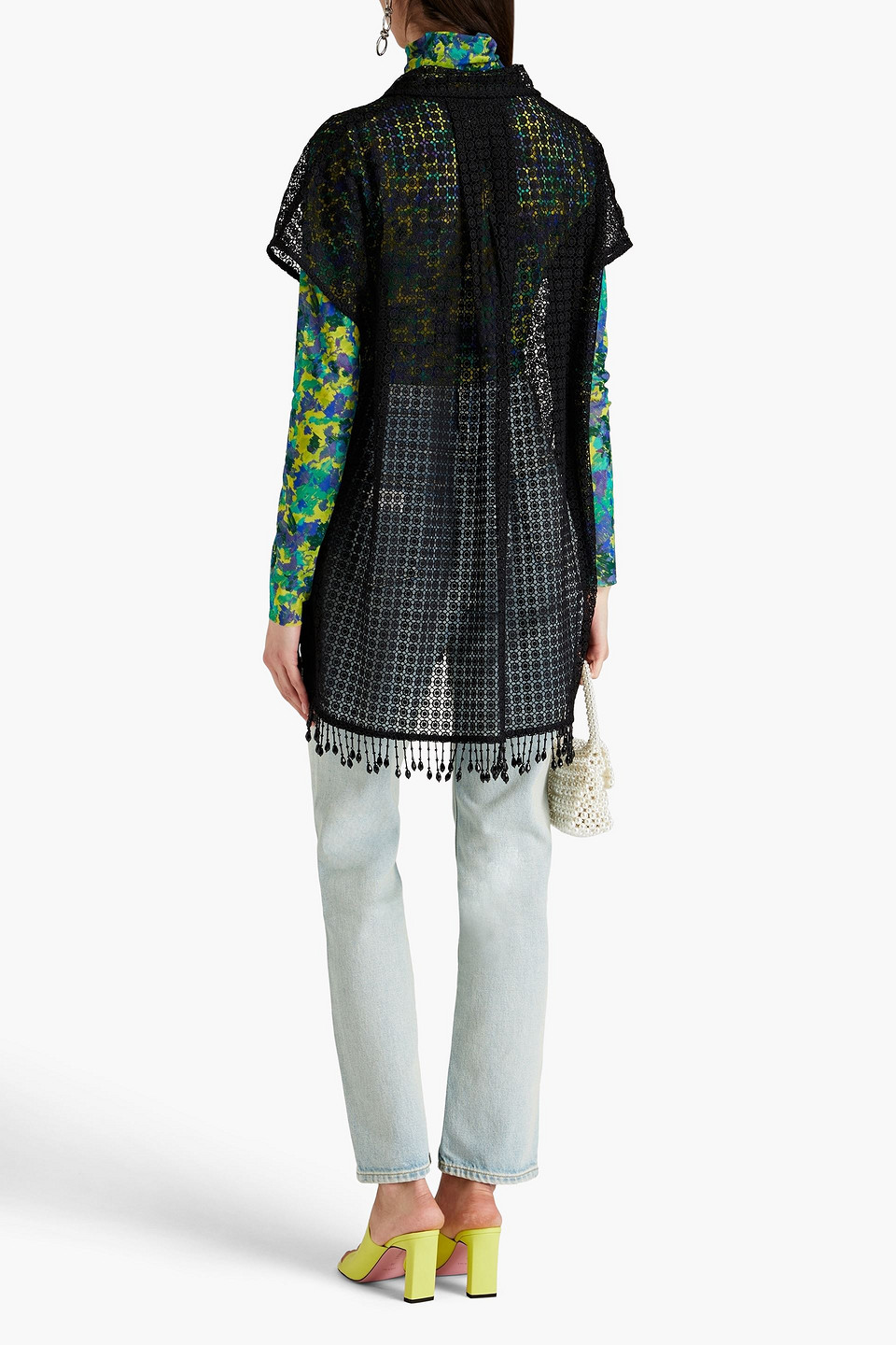  Ganni - Kimono Aus Guipure-spitze Mit Fransen - Schwarz - Xxs 