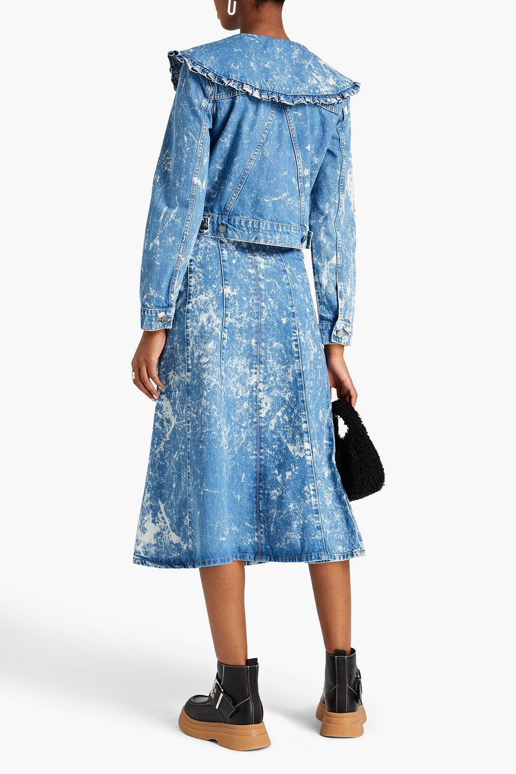 GANNI Ruffled bleached denim jacket | THE OUTNET