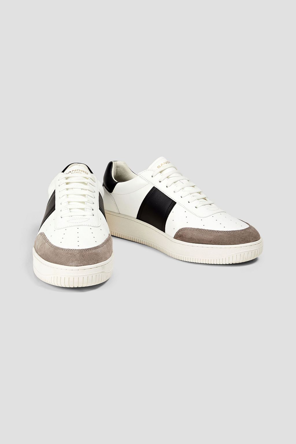 SANDRO Perforated leather and suede sneakers