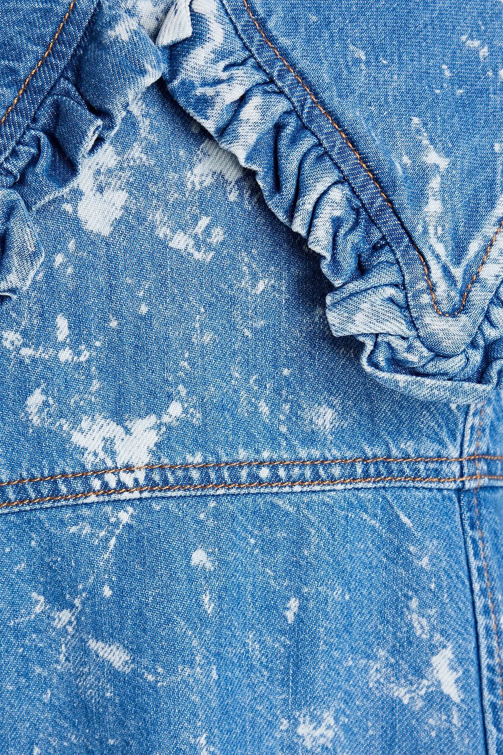 GANNI Ruffled bleached denim mini dress