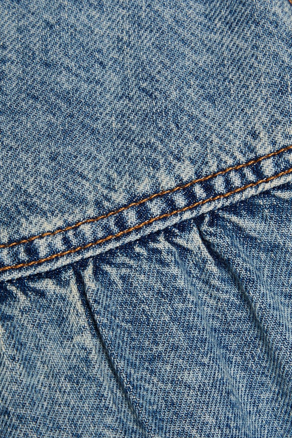 GANNI Gathered faded denim blouse