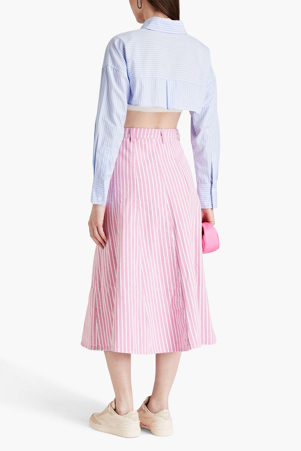 GANNI Striped denim midi skirt