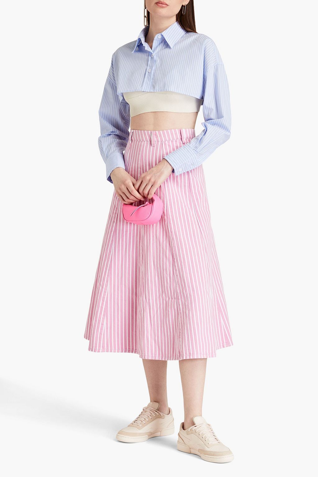 GANNI Striped denim midi skirt